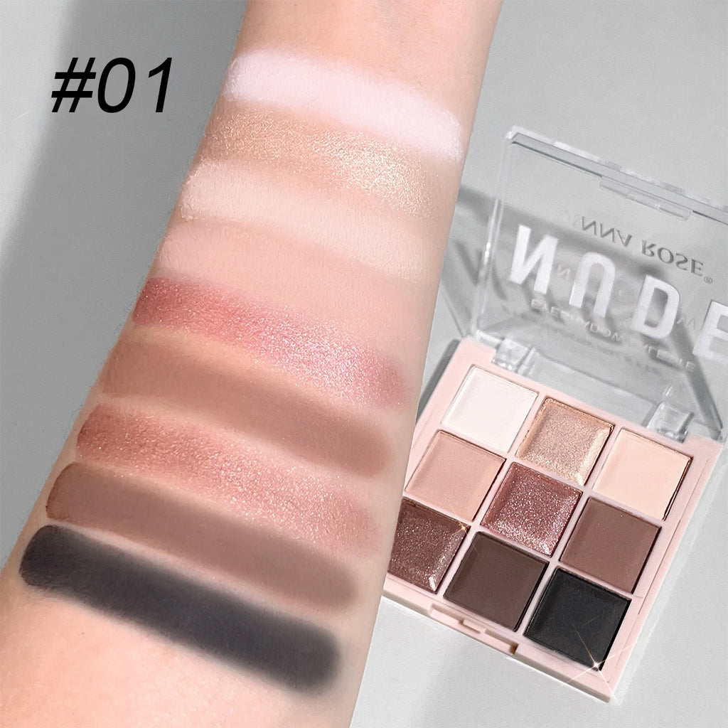 Palette Fards à Paupières 9 Couleurs – Glitter, Shimmer & Mat